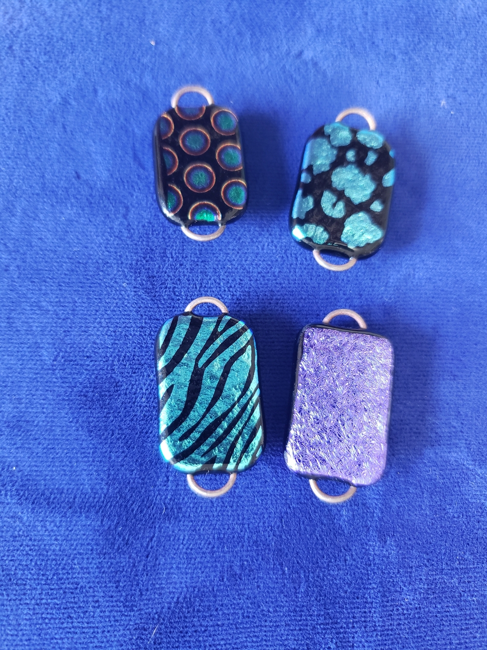 Handmade Dichroic Glass Connectors in Teal & Purple - Picture 9 of 9